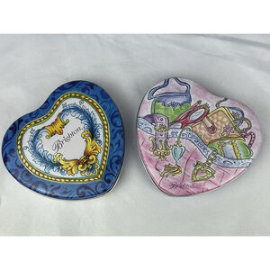 TWO Brighton Jewelry Tin Boxes Empty Container Blue Pink Scrolls Small Container